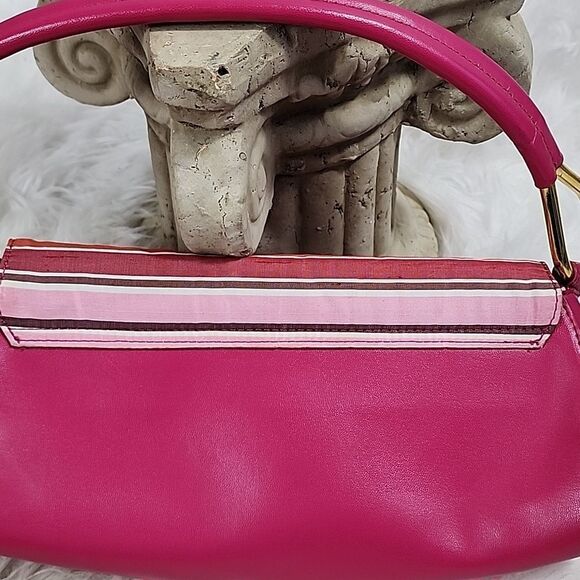 Silk Flap Fuschia Shoulder Bag with Matching Strap & Gold Tone Hardware - Picture 12 of 16
